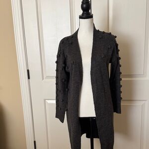 Chic Dark Gray Cardigan with Pom Details